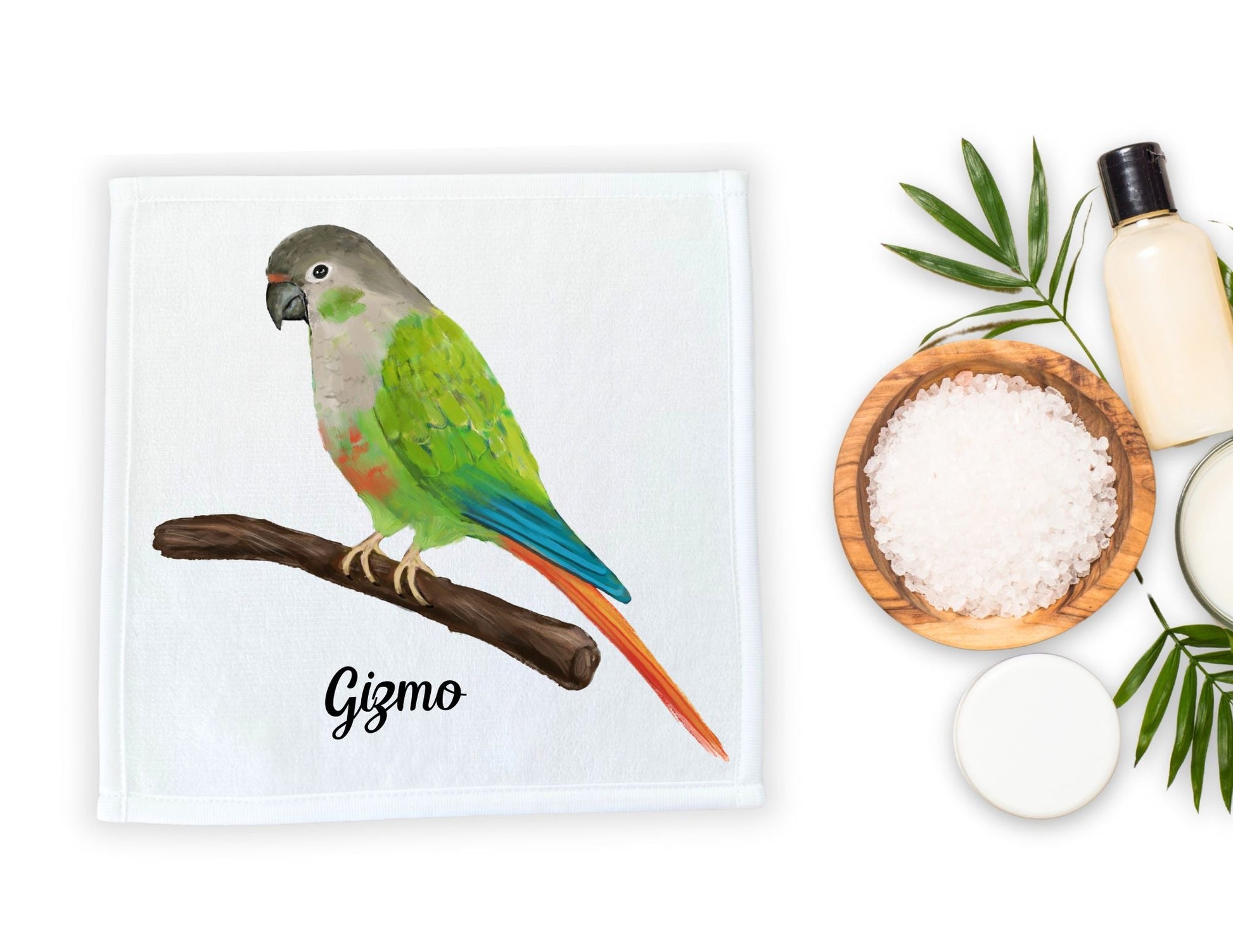 Green Parrot Washcloth - MerikaArt