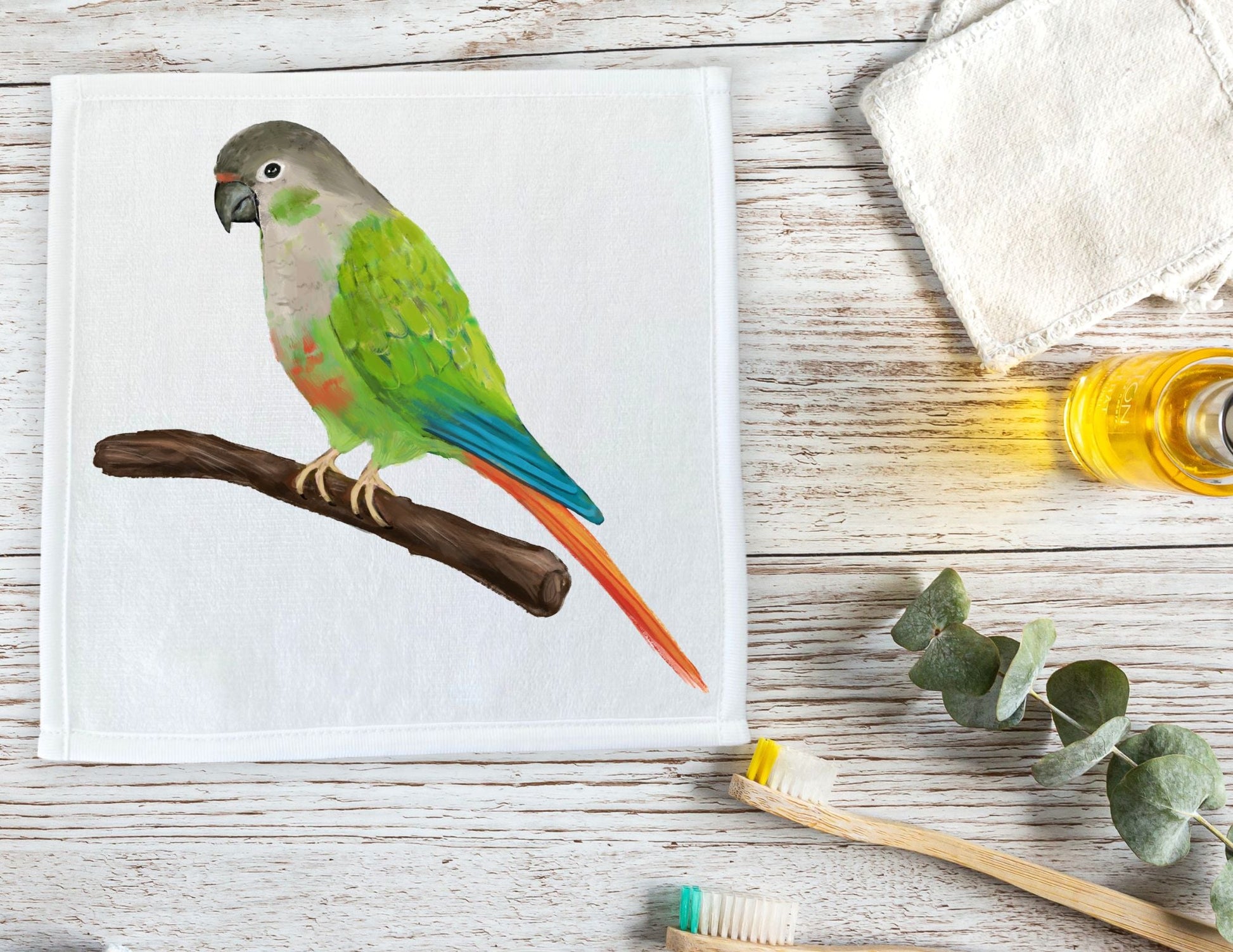 Green Parrot Washcloth - MerikaArt