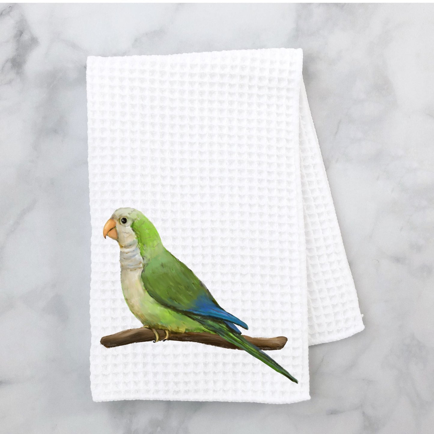 Green Quaker Parrot Kitchen Towel - MerikaArt