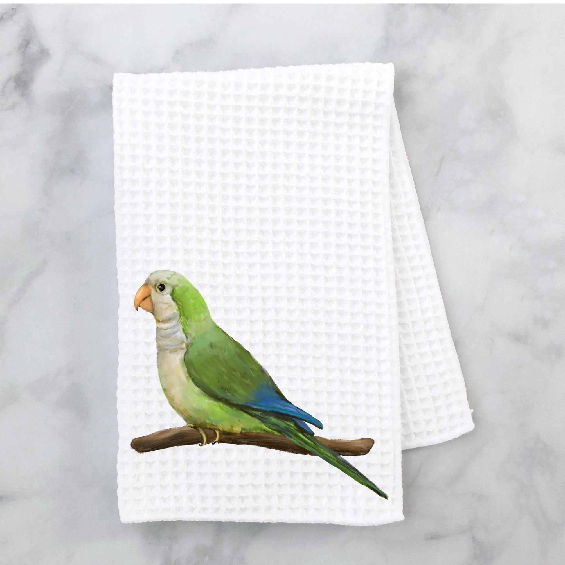 Green Quaker Parrot Kitchen Towel - MerikaArt