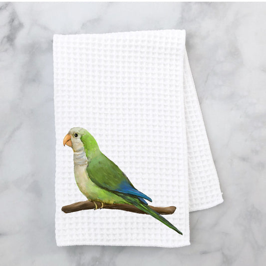 Green Quaker Parrot Kitchen Towel - MerikaArt