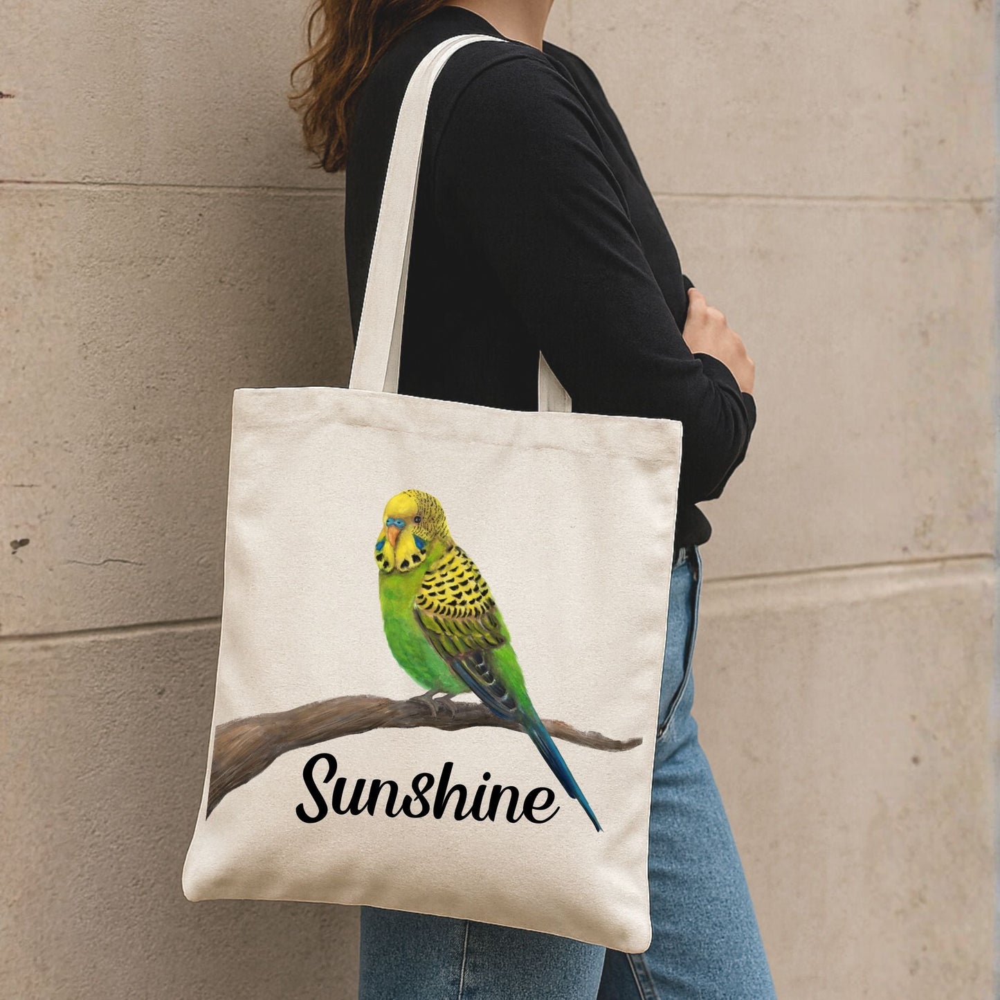 Green & Yellow Budgie Canvas Tote Bag - MerikaArt