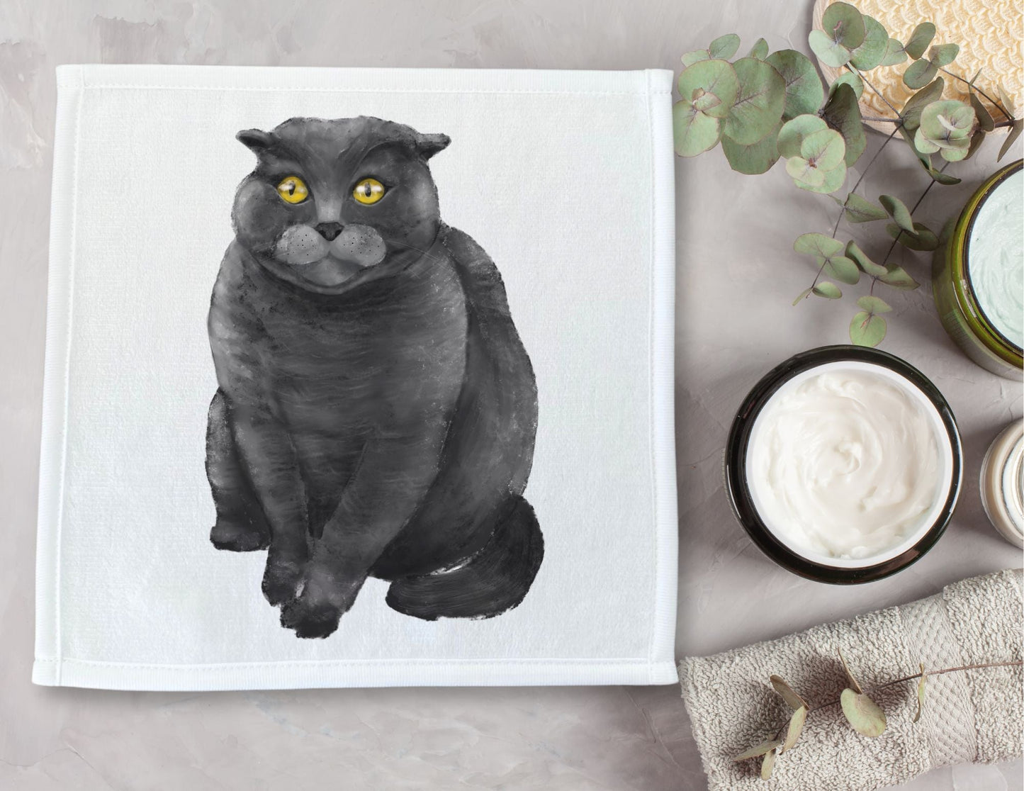 Grey Cat Washcloth - MerikaArt