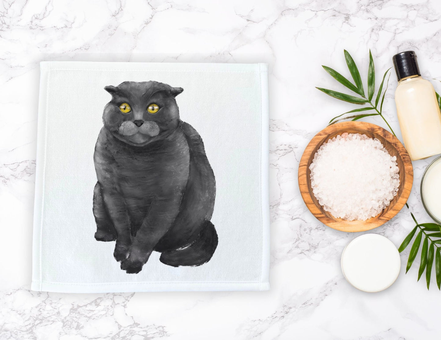 Grey Cat Washcloth - MerikaArt