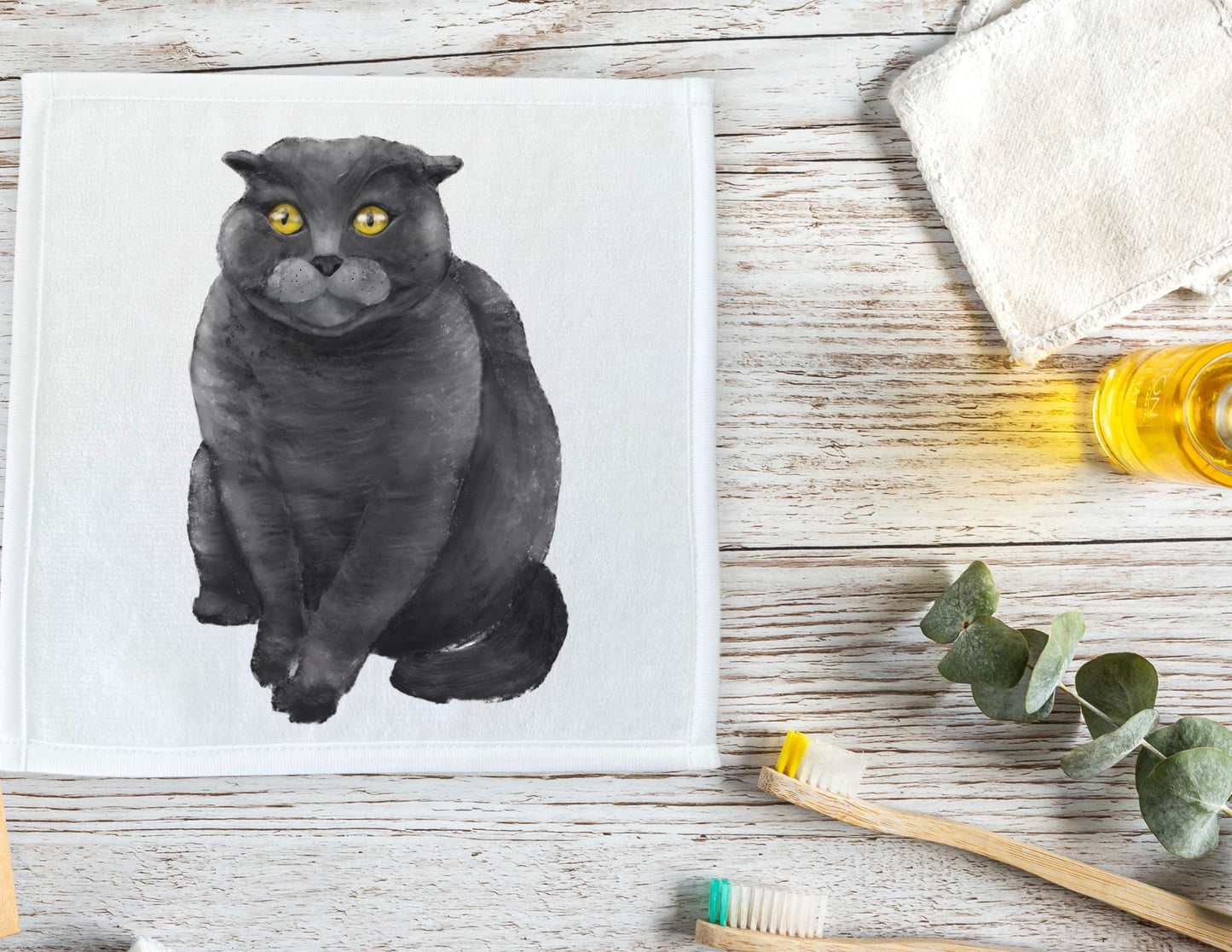 Grey Cat Washcloth - MerikaArt
