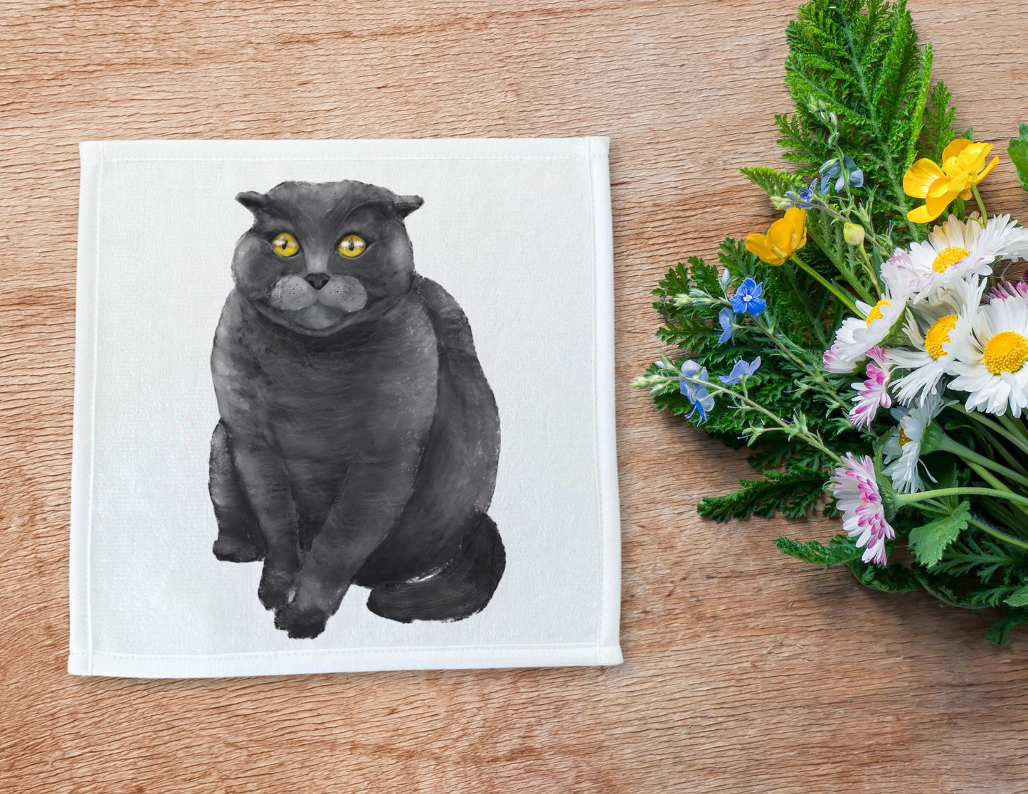 Grey Cat Washcloth - MerikaArt