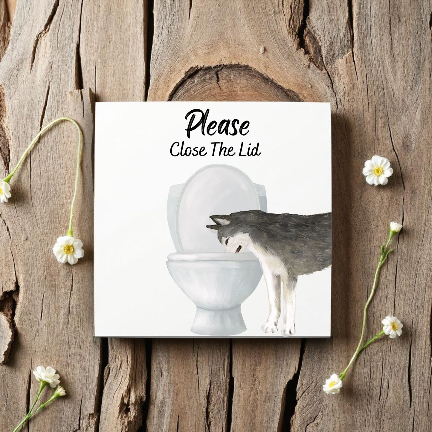 Grey Husky Close The Lid Ceramic Tile - MerikaArt