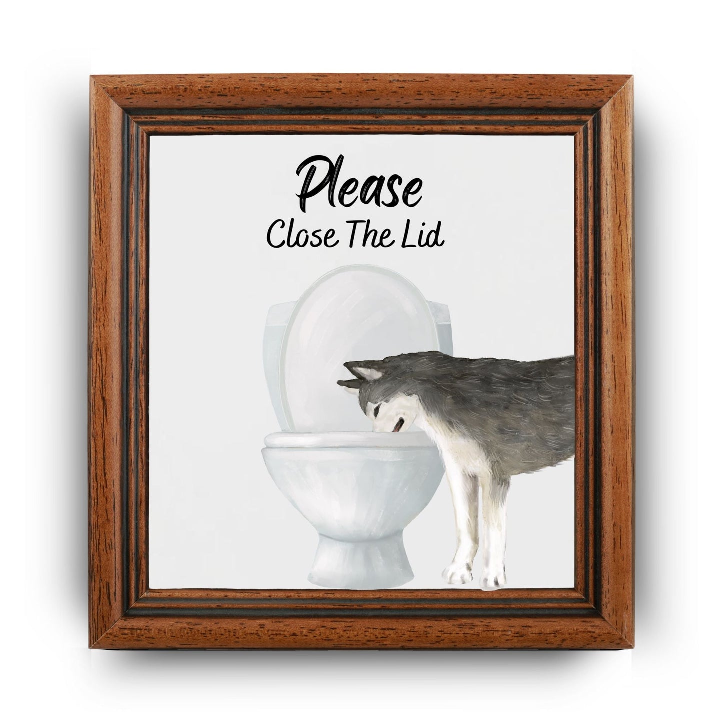Grey Husky Close The Lid Ceramic Tile - MerikaArt