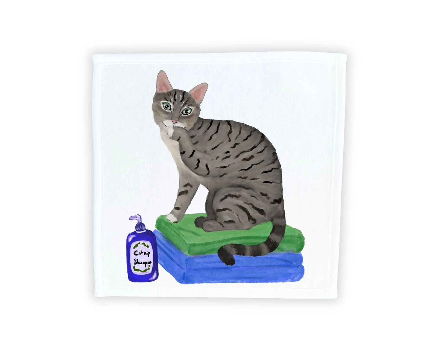 Grey Tabby Cat with Catnip Shampoo Washcloth – A Fun and Unique Gift - MerikaArt