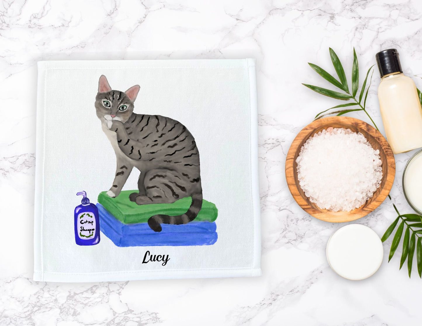 Grey Tabby Cat with Catnip Shampoo Washcloth – A Fun and Unique Gift - MerikaArt