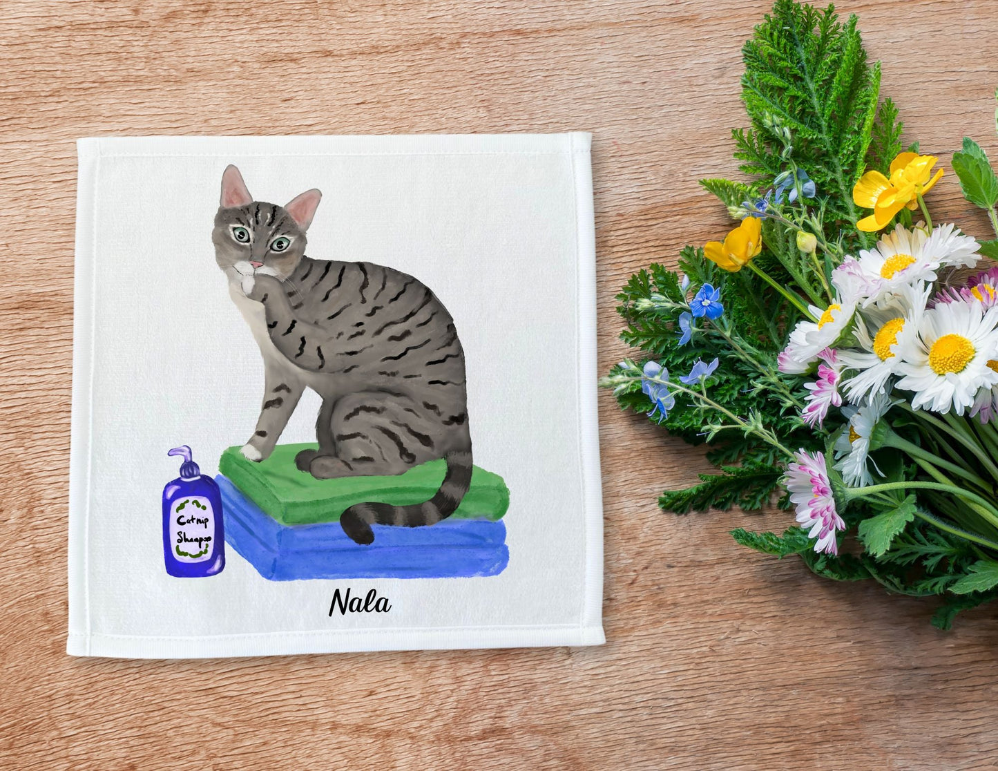 Grey Tabby Cat with Catnip Shampoo Washcloth – A Fun and Unique Gift - MerikaArt
