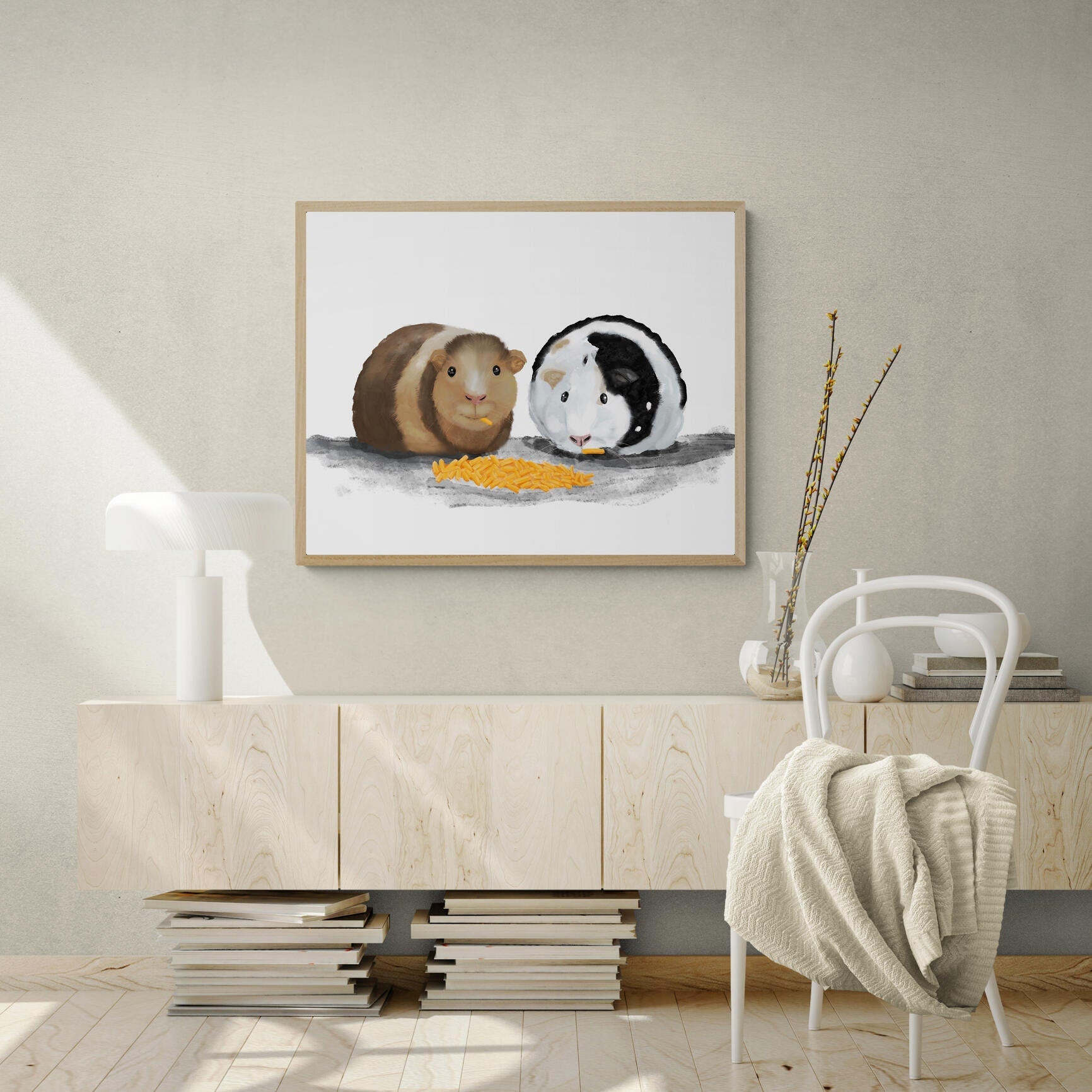 Guinea Pigs Eating Cheese Print - MerikaArt
