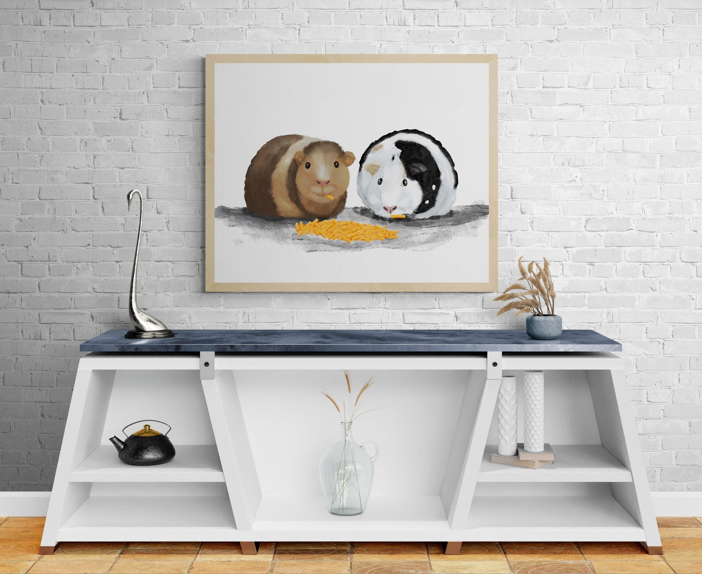 Guinea Pigs Eating Cheese Print - MerikaArt