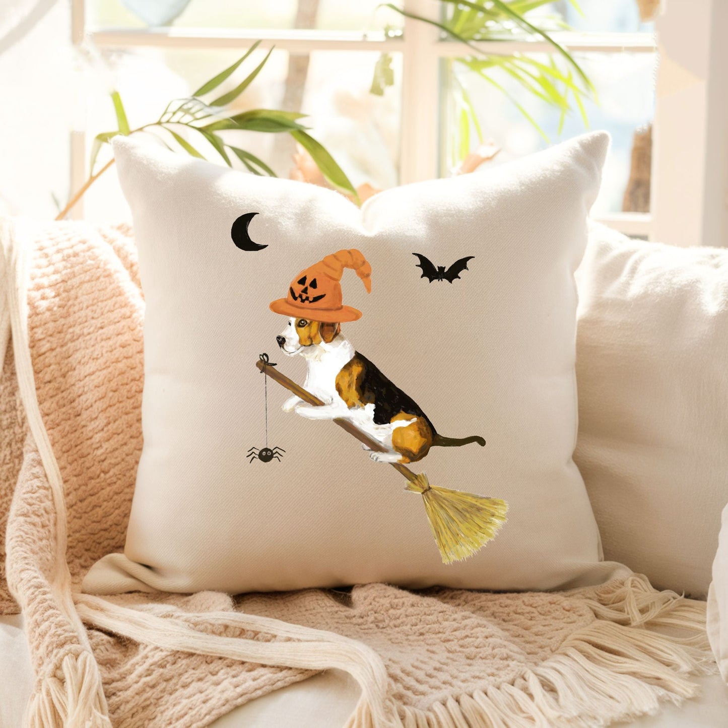 Halloween Beagle Witch Dog Pillow - MerikaArt