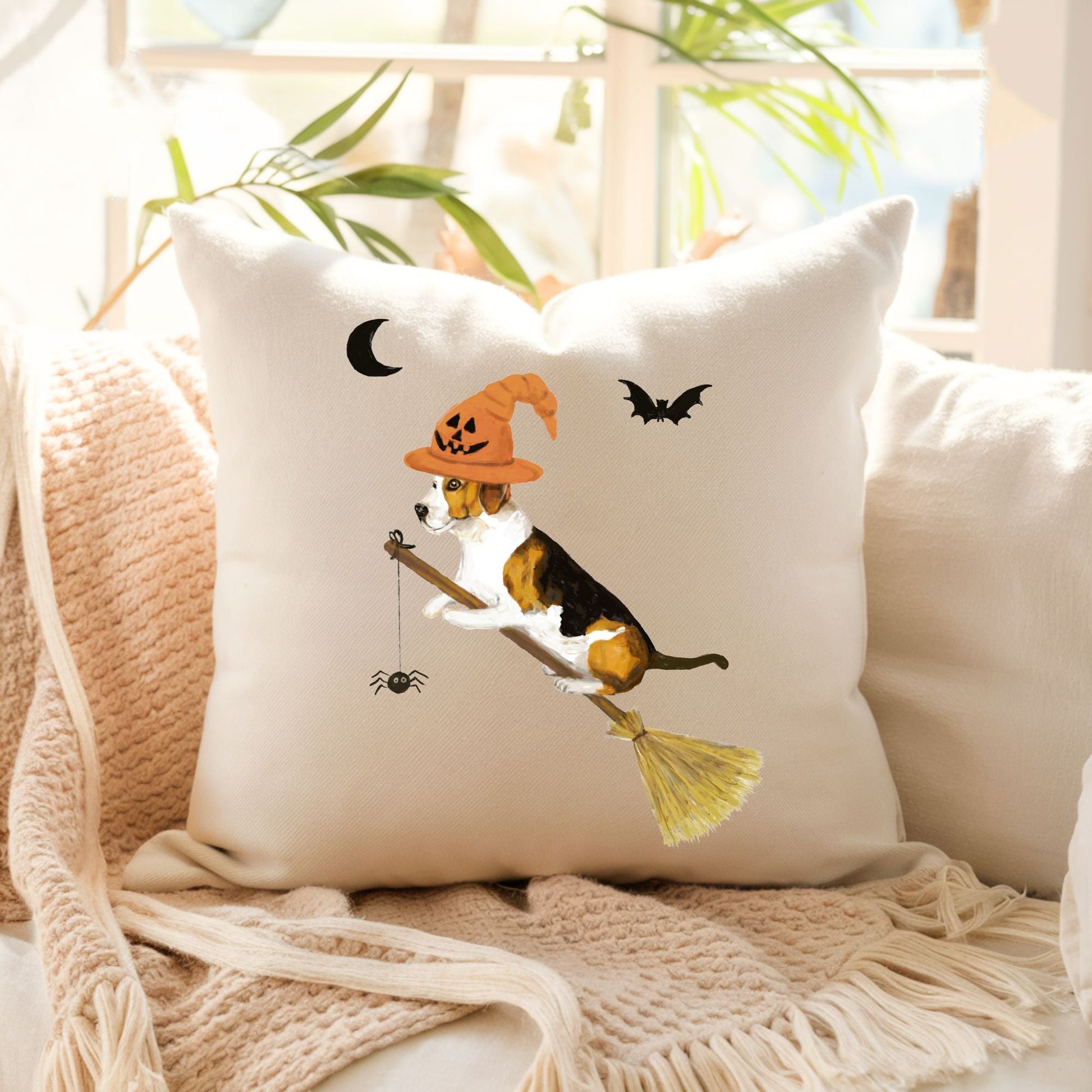 Halloween Beagle Witch Dog Pillow - MerikaArt