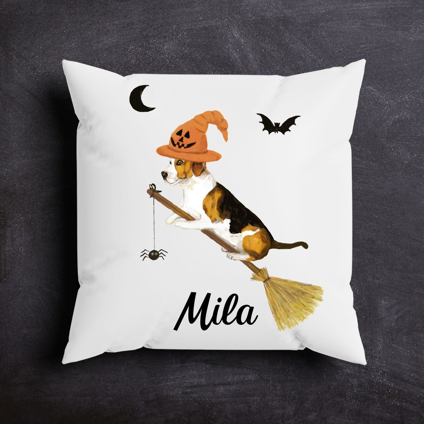 Halloween Beagle Witch Dog Pillow - MerikaArt