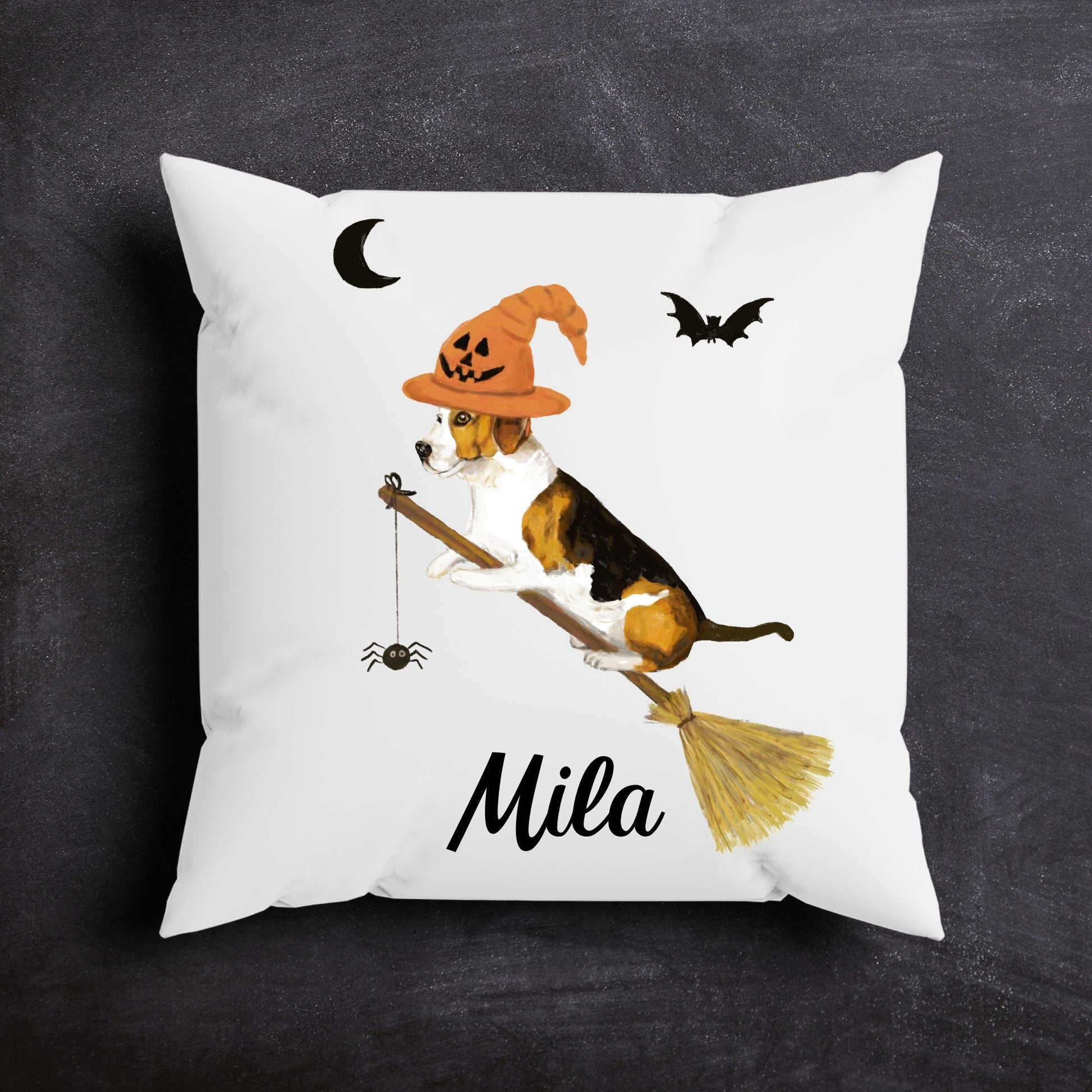Halloween Beagle Witch Dog Pillow - MerikaArt