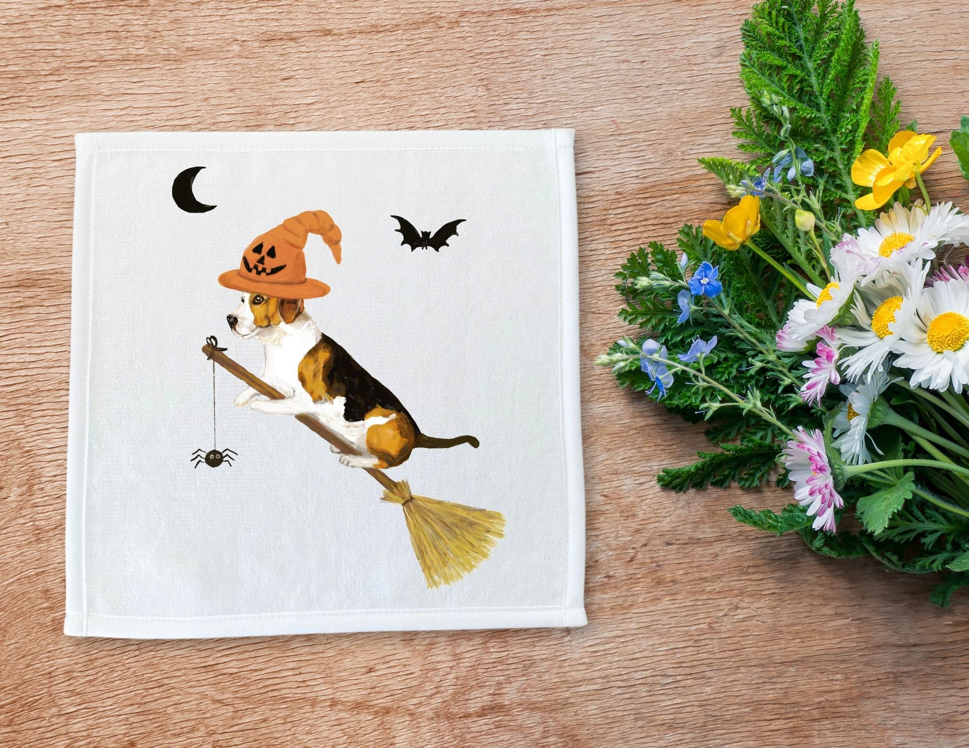Halloween Beagle Witch Washcloth - MerikaArt