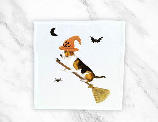 Halloween Beagle Witch Washcloth - MerikaArt