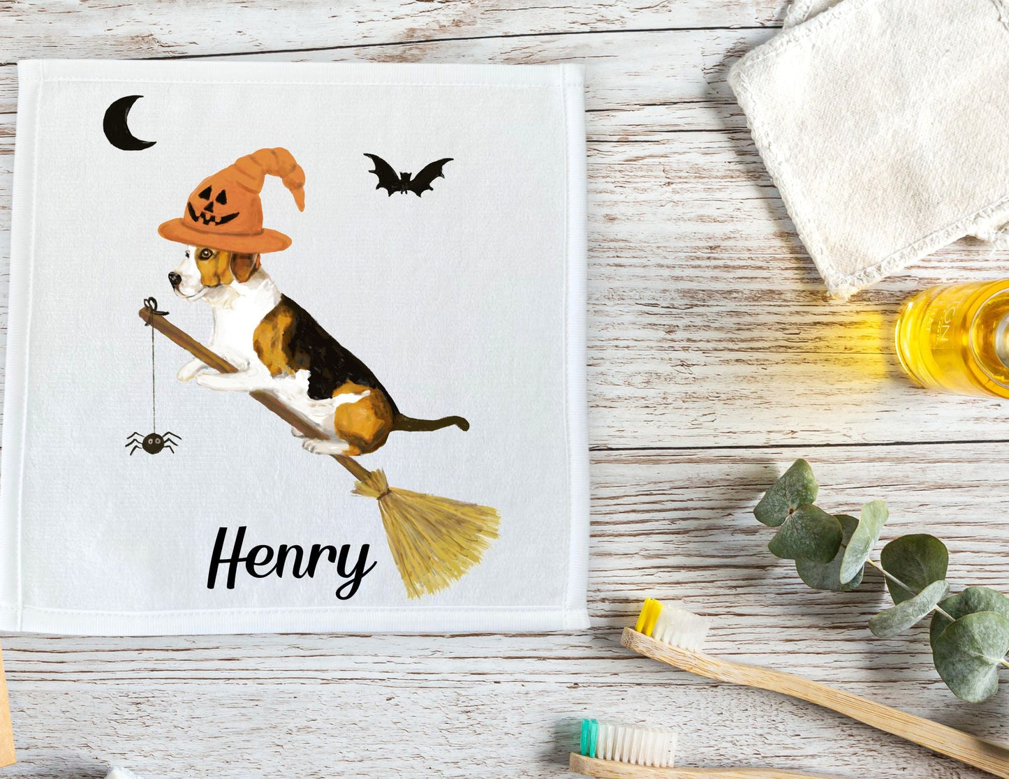 Halloween Beagle Witch Washcloth - MerikaArt