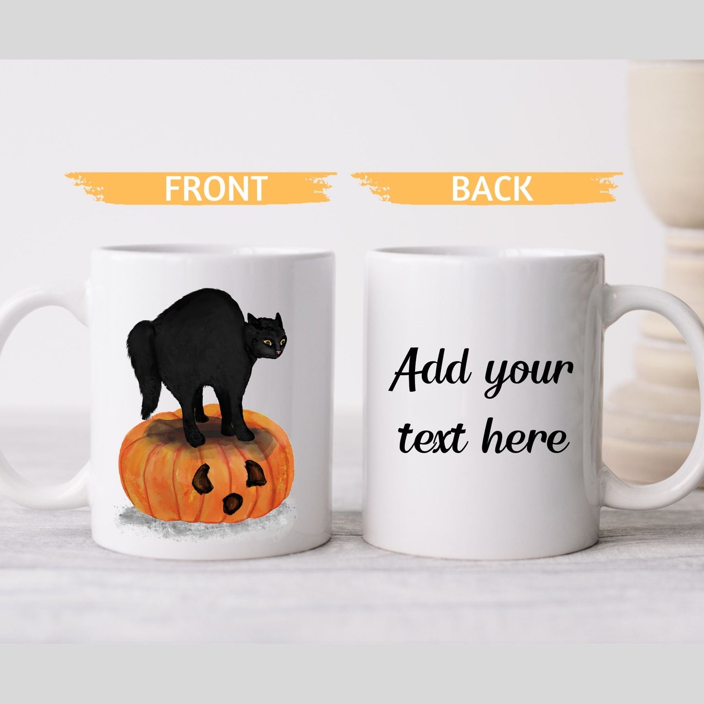 Halloween Black Cat on Pumpkin Mug - MerikaArt