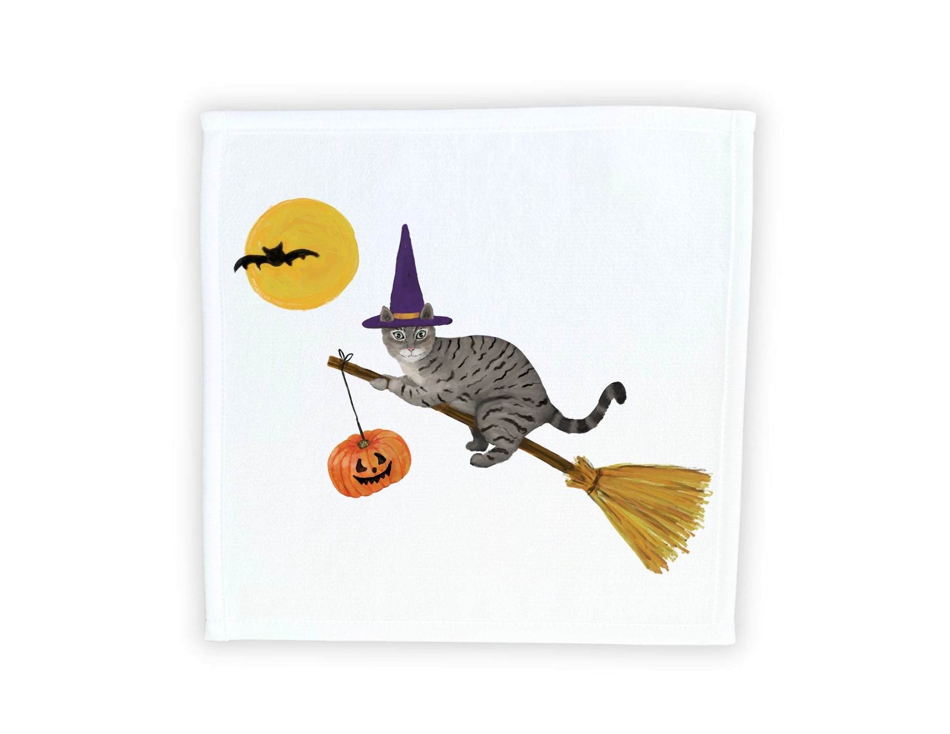 Halloween Flying Tabby Cat Washcloth - MerikaArt