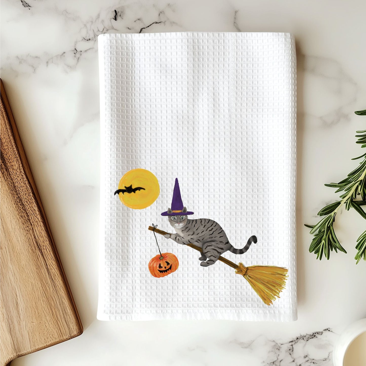 Halloween Gray Tabby Cat Kitchen Towel - MerikaArt