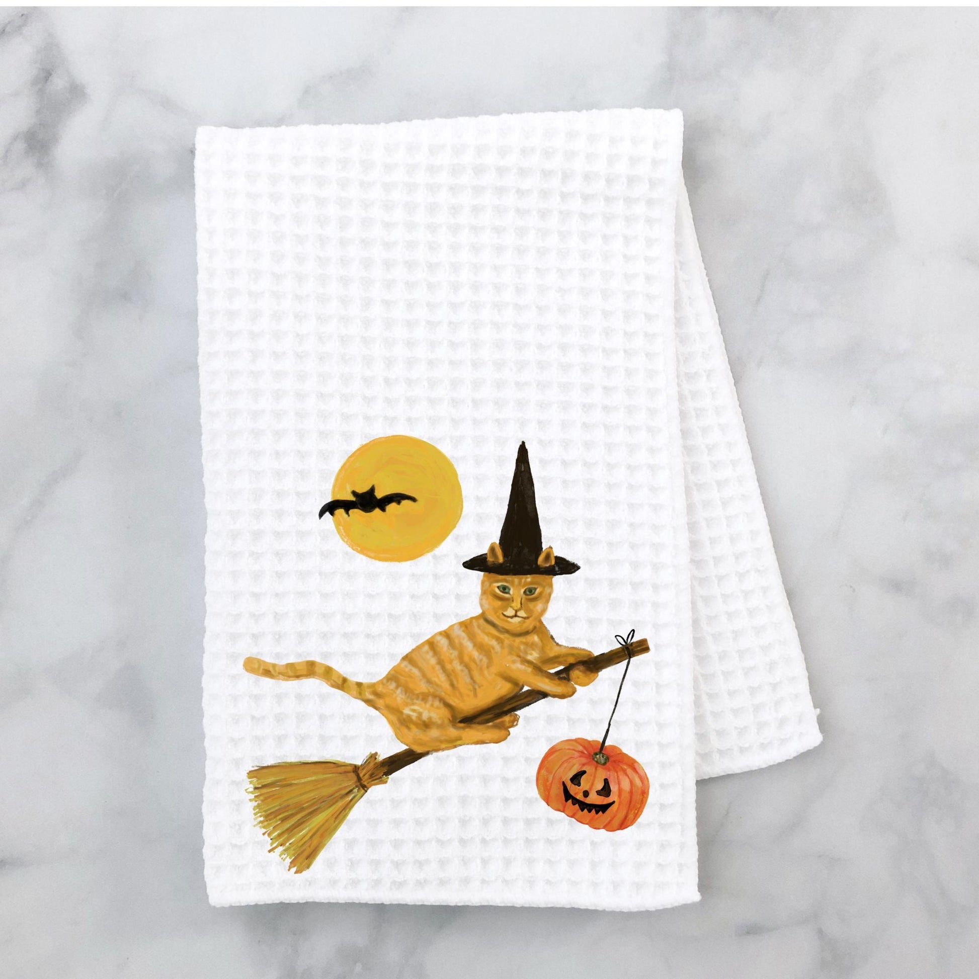 Halloween Orange Cat Kitchen Towel - MerikaArt