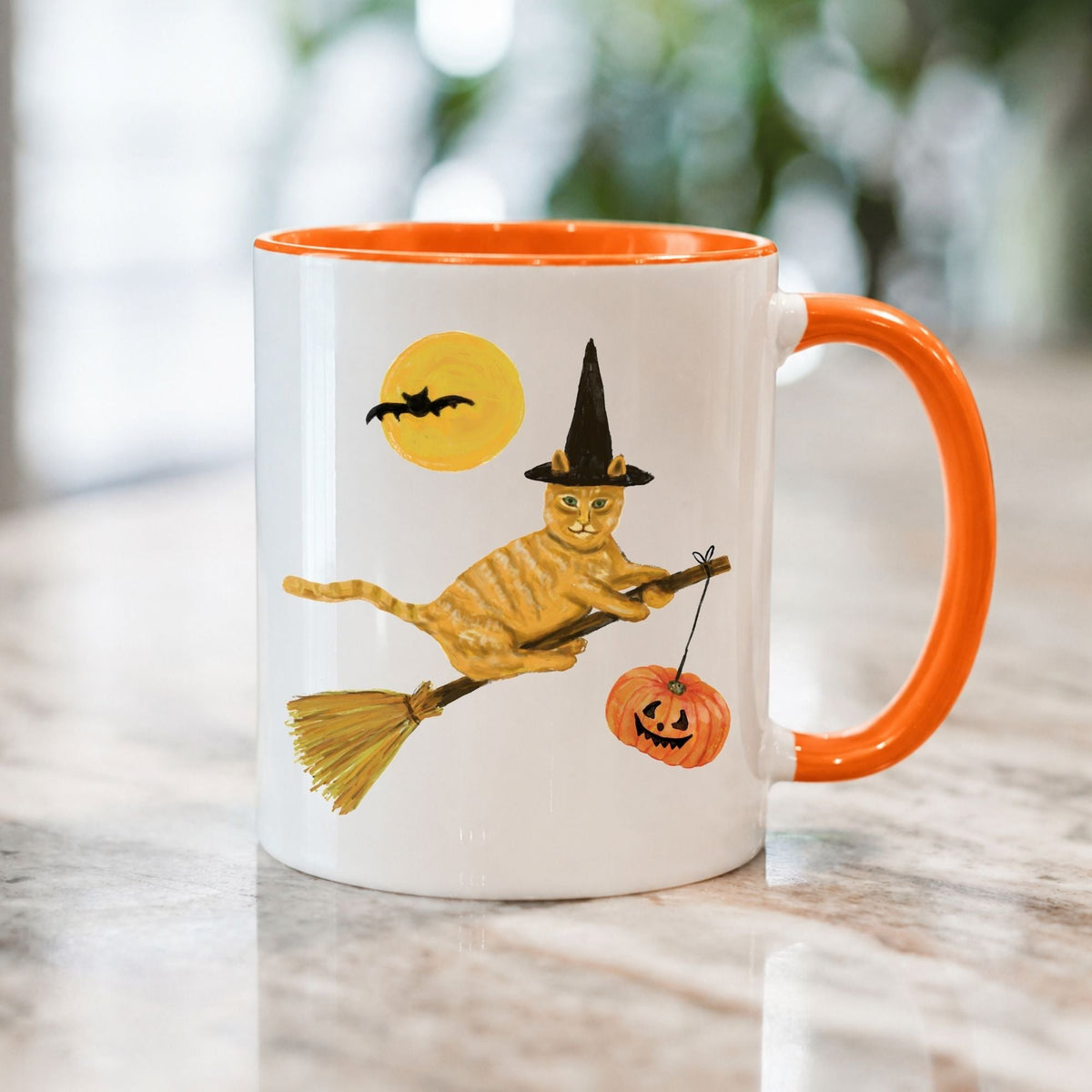 Halloween Orange Tabby Witch Cat Mug - MerikaArt