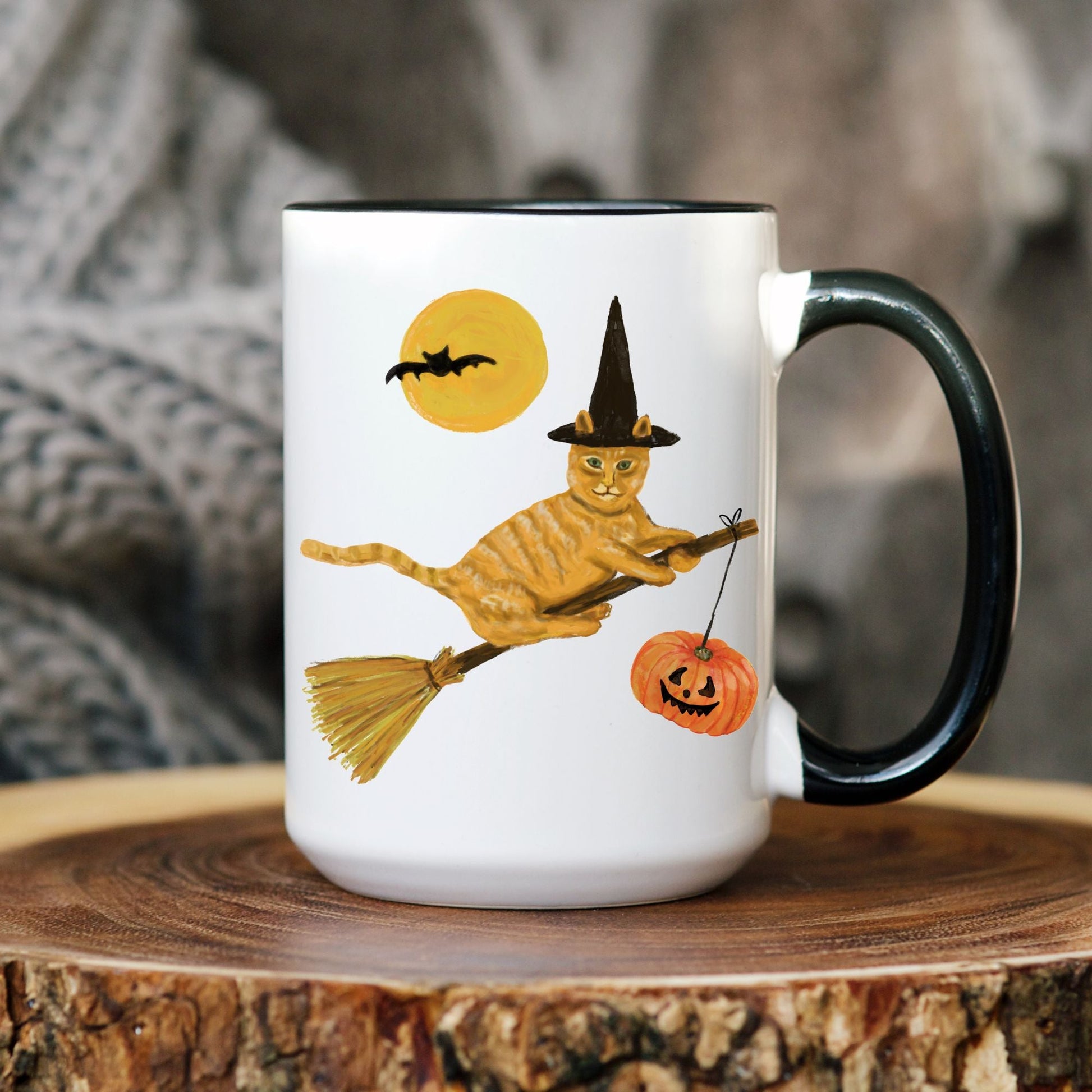 Halloween Orange Tabby Witch Cat Mug - MerikaArt