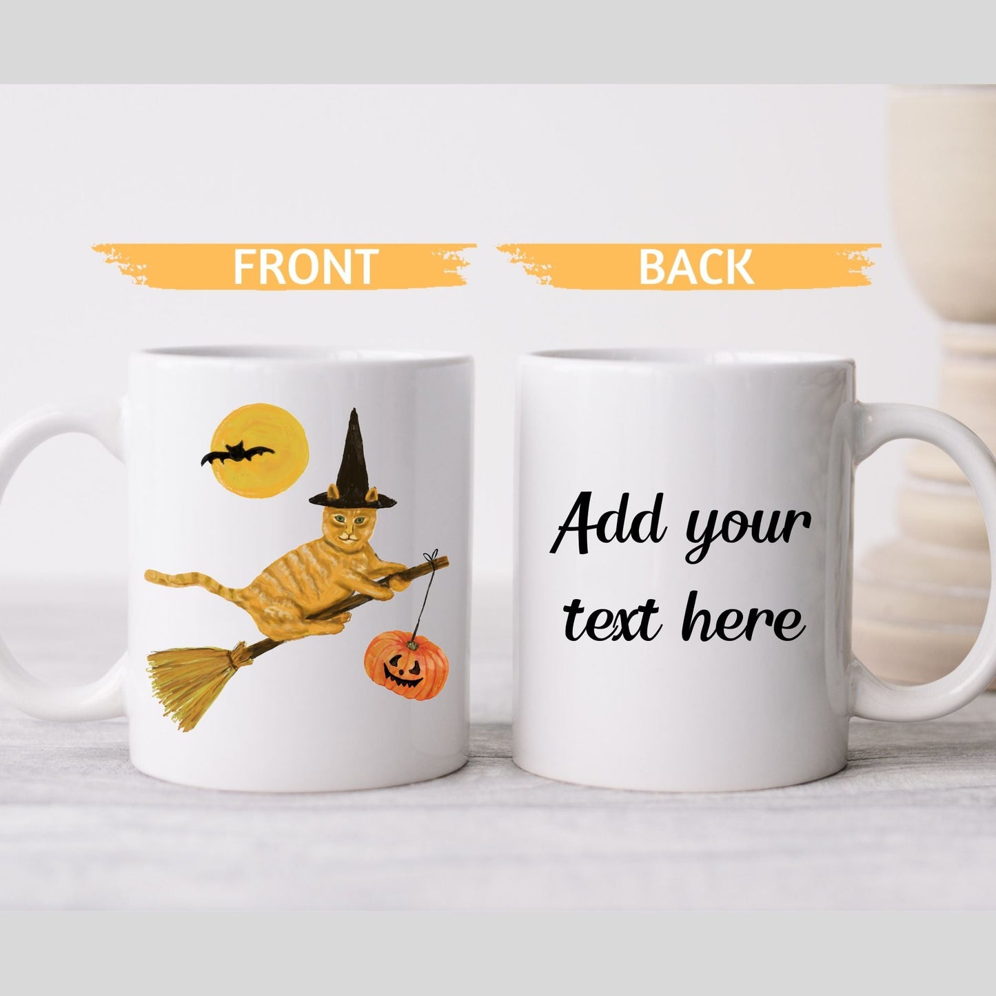 Halloween Orange Tabby Witch Cat Mug - MerikaArt