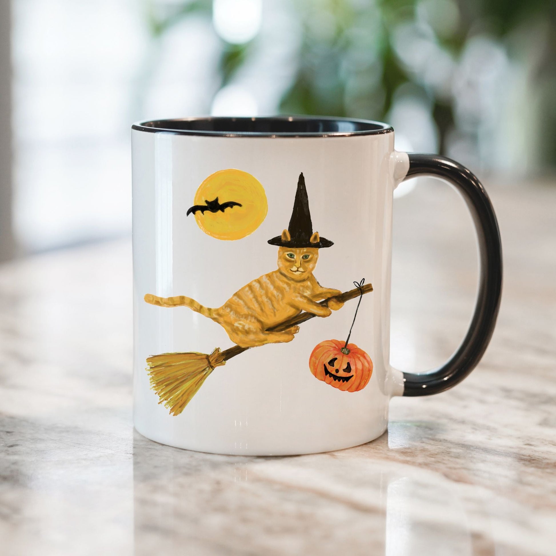 Halloween Orange Tabby Witch Cat Mug - MerikaArt