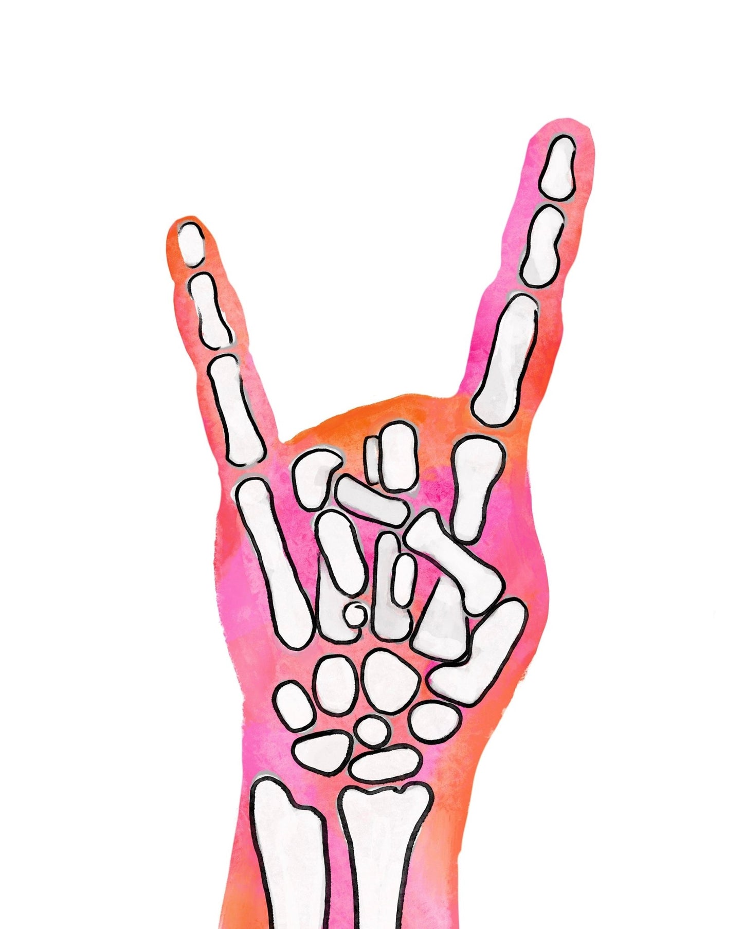 Halloween Peace Sign Painting, Pink an Orange Peace Sign Artwork, Holiday Wall Art, Skeleton Hand Peace Sign, Fall Painting - MerikaArt