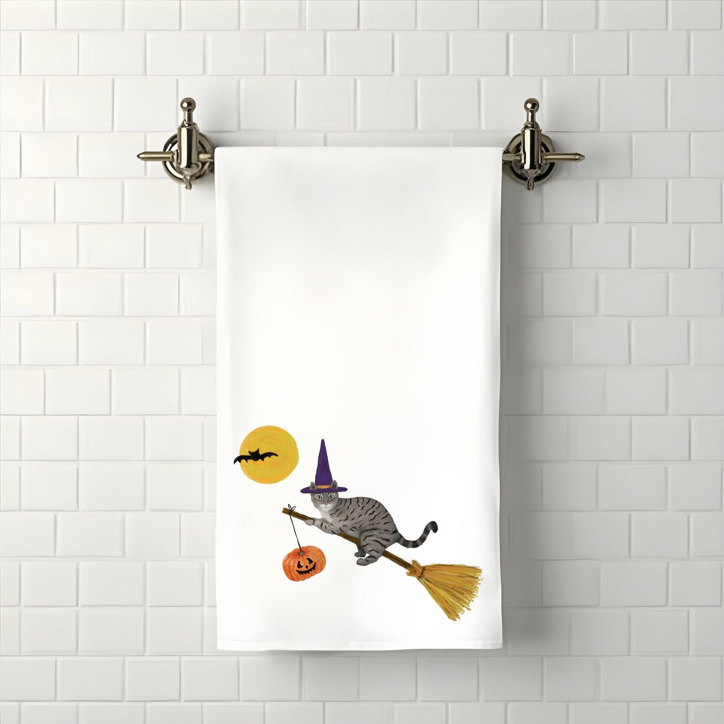 Halloween Witch Cat Bathroom Towel - MerikaArt