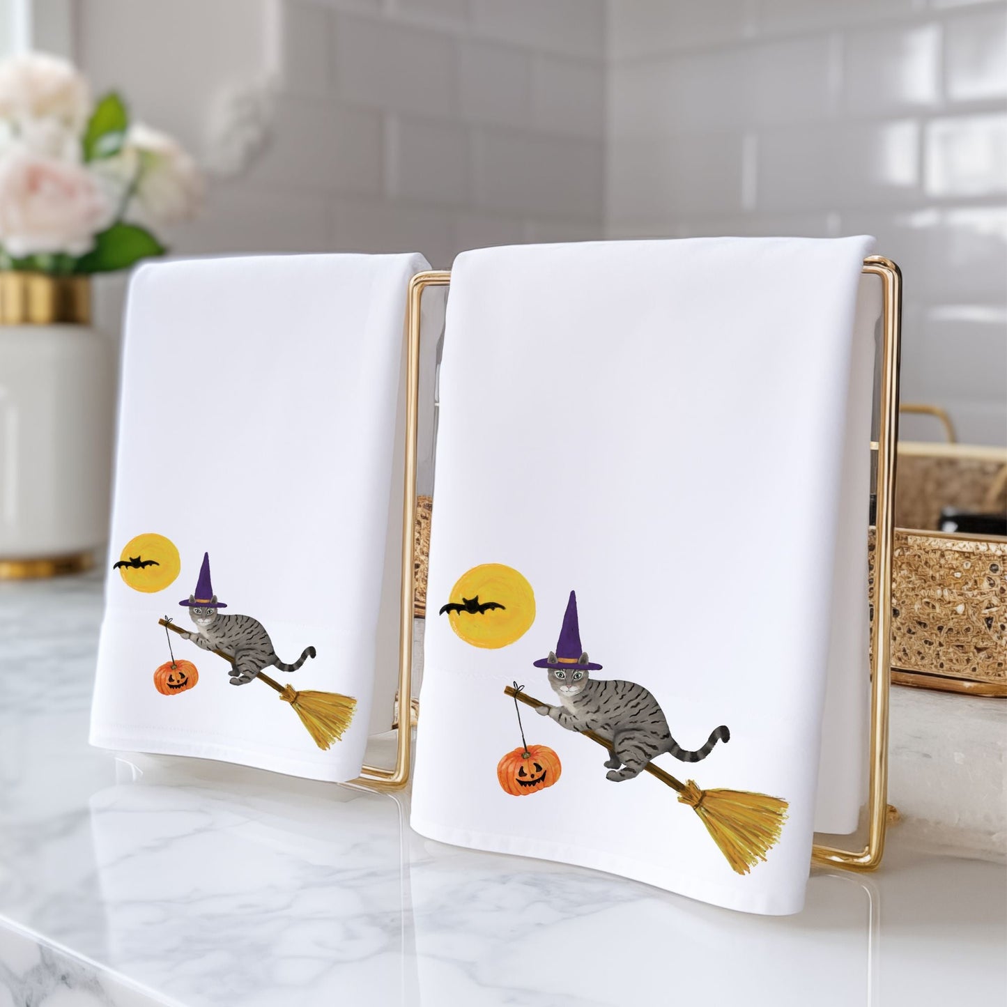 Halloween Witch Cat Bathroom Towel - MerikaArt