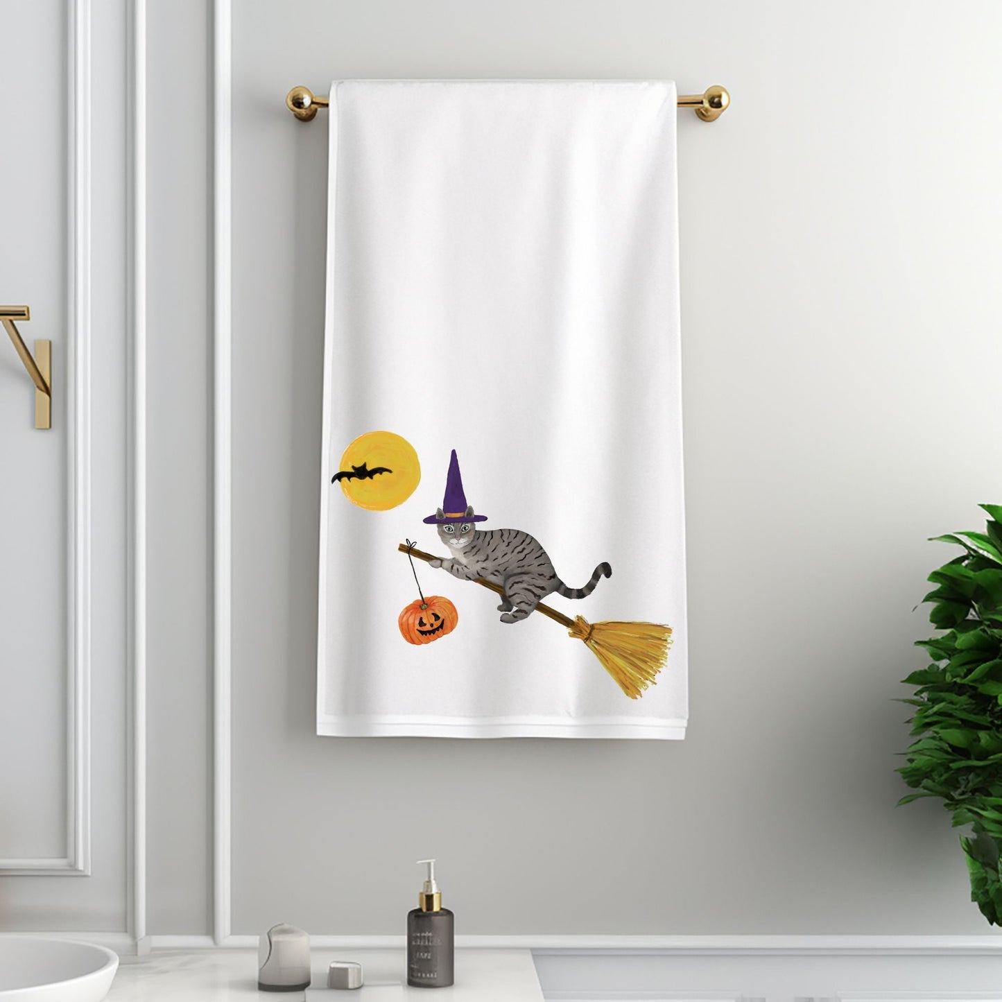 Halloween Witch Cat Bathroom Towel - MerikaArt