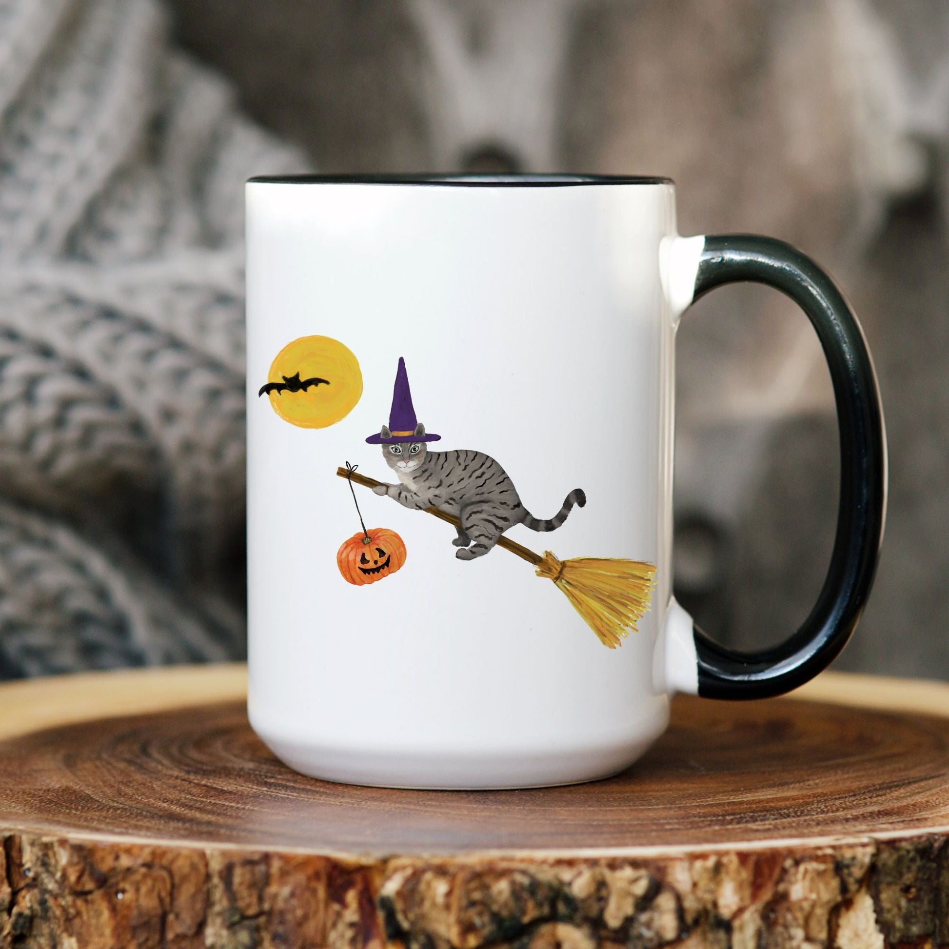 Halloween Witch Cat Mug - MerikaArt