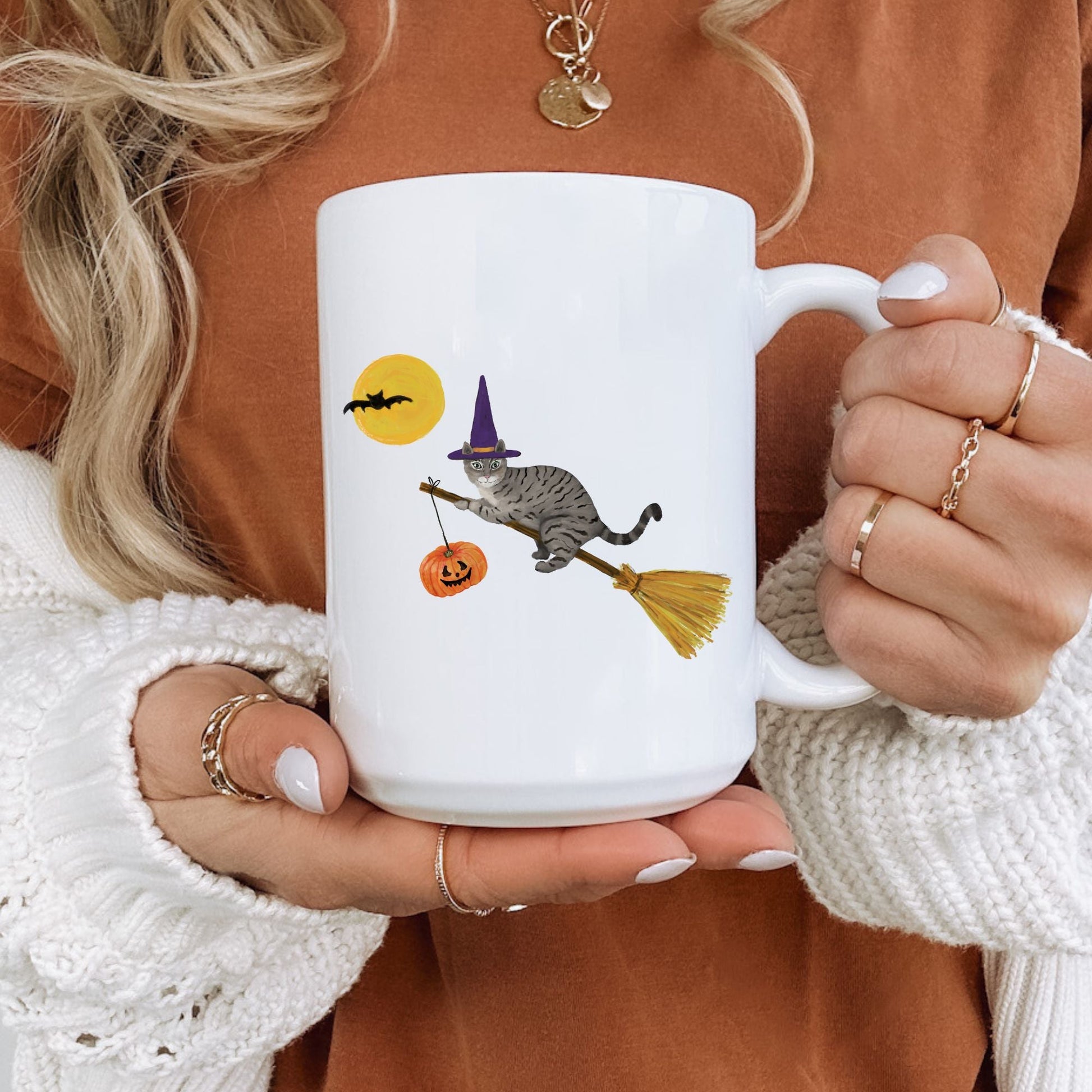 Halloween Witch Cat Mug - MerikaArt