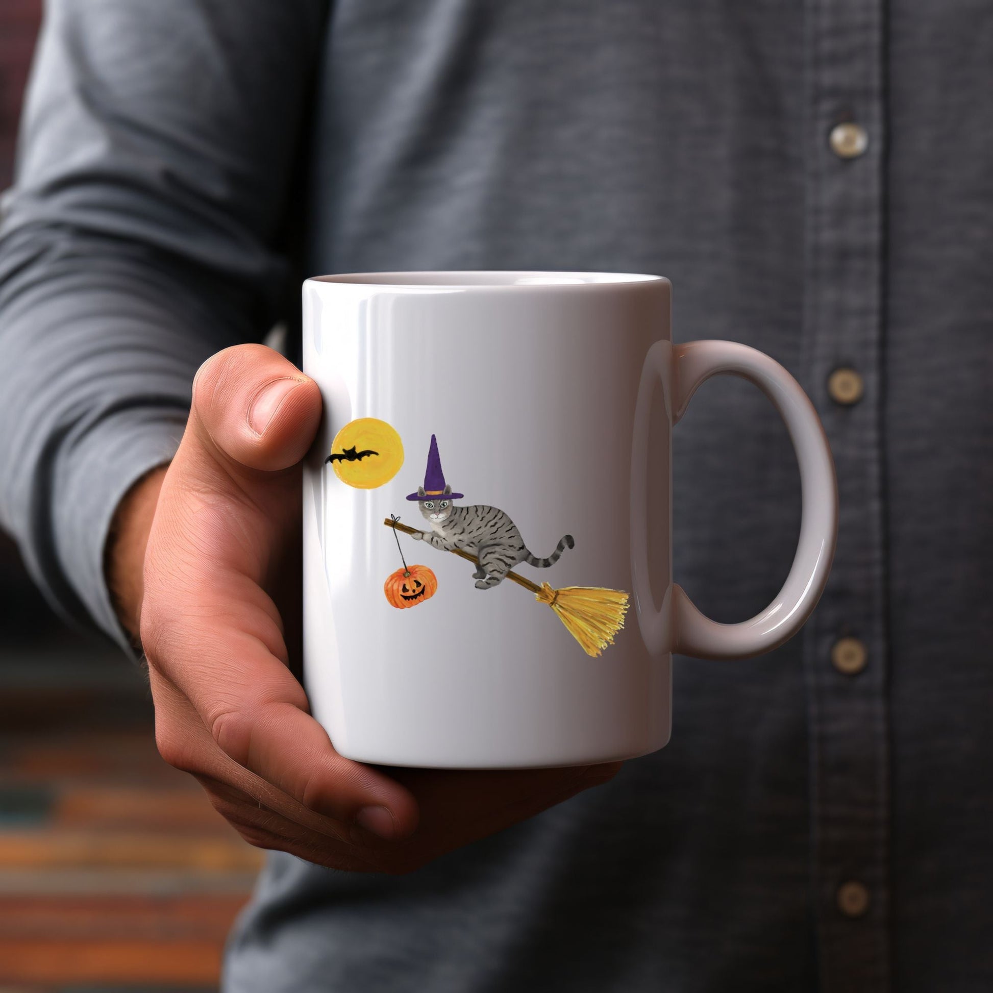 Halloween Witch Cat Mug - MerikaArt