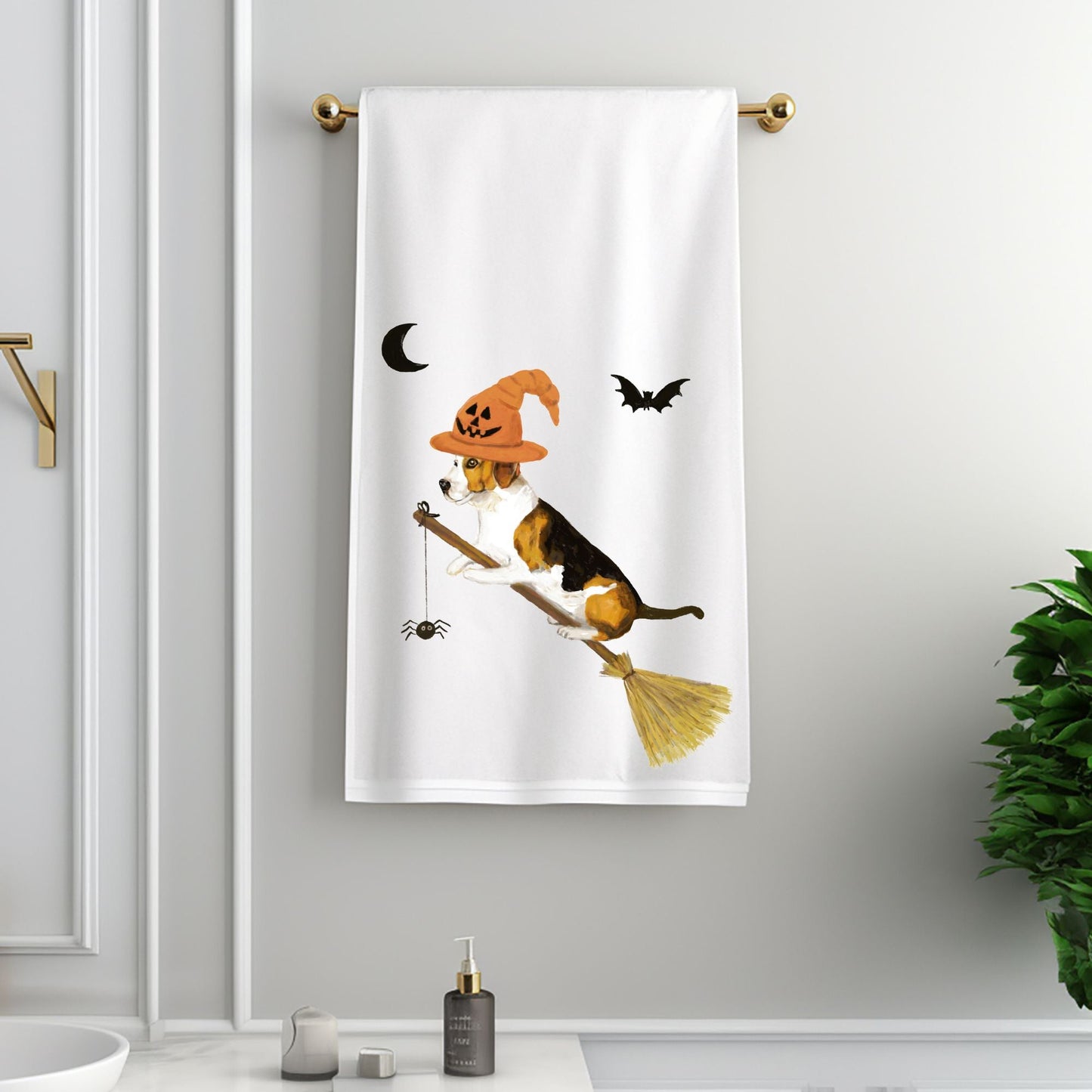 Halloween Witch Dog Bathroom Towel - MerikaArt