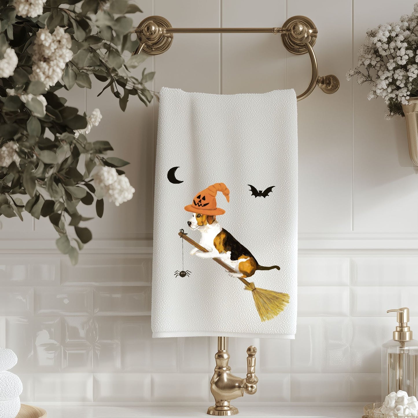 Halloween Witch Dog Bathroom Towel - MerikaArt