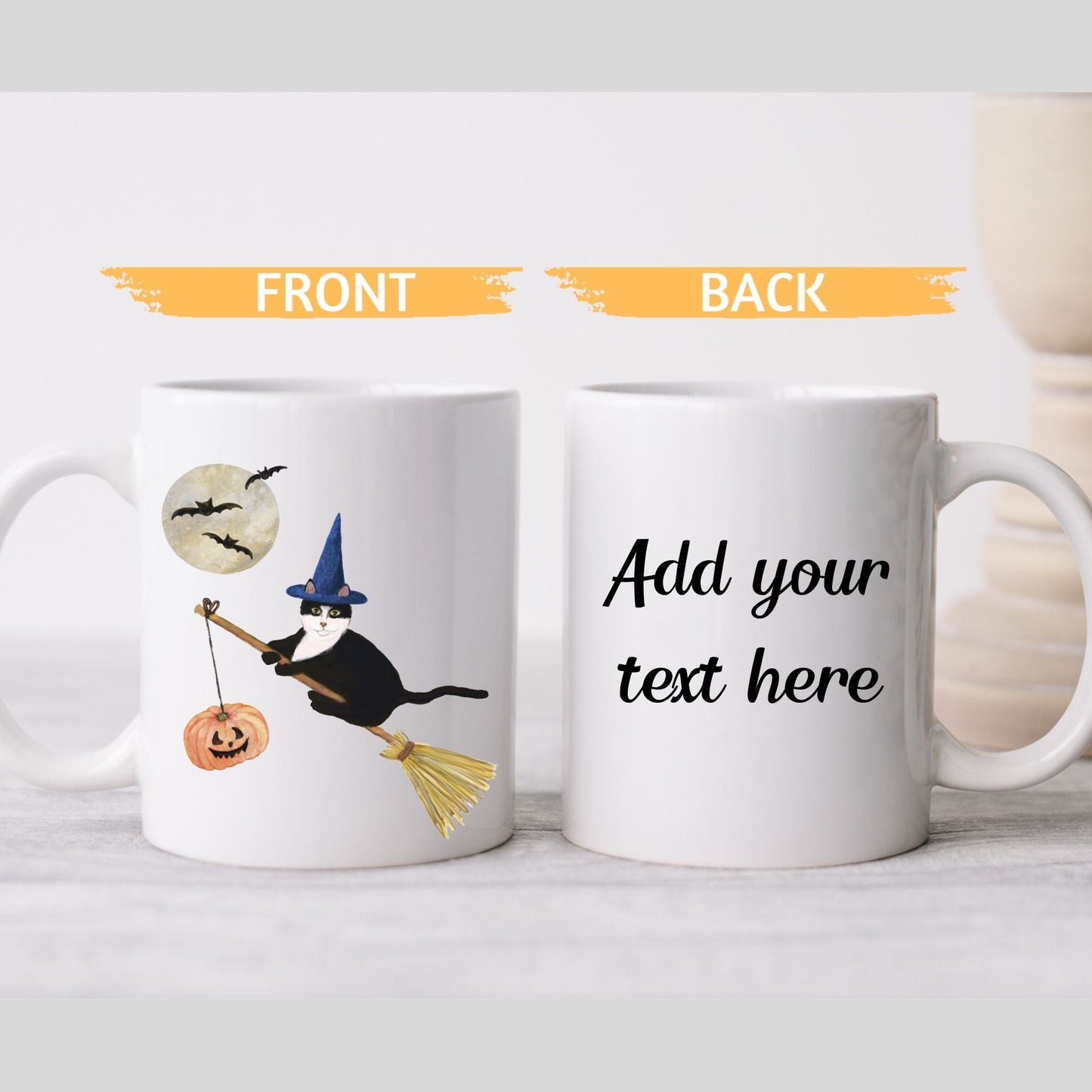 Halloween Witch Tuxedo Cat Mug - MerikaArt