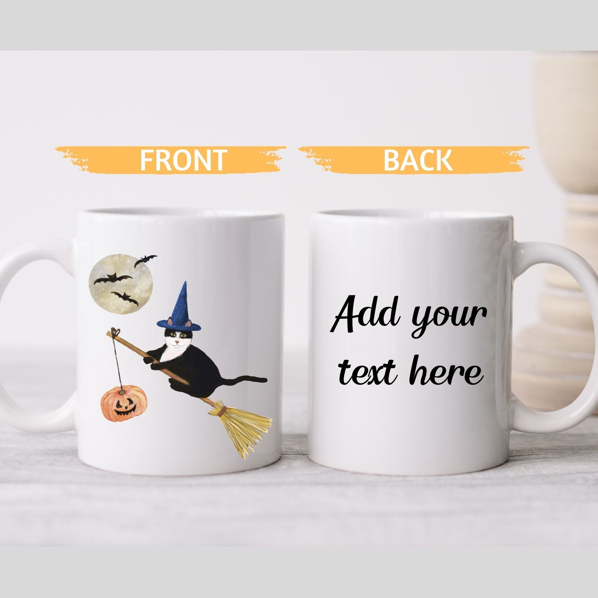 Halloween Witch Tuxedo Cat Mug - MerikaArt