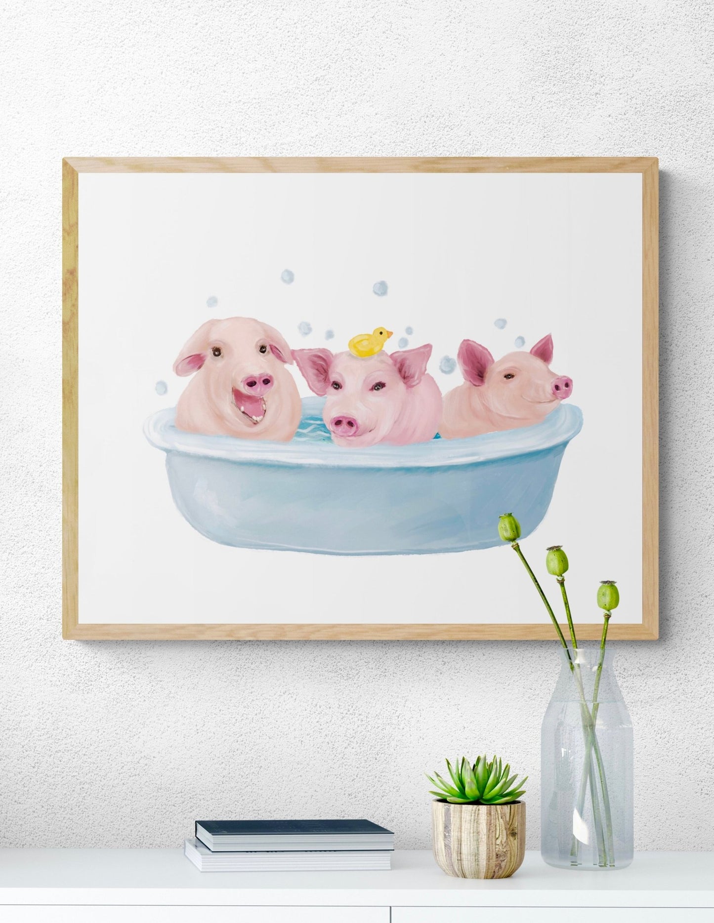 Happy Pigs Taking a Bath Wall Art - MerikaArt