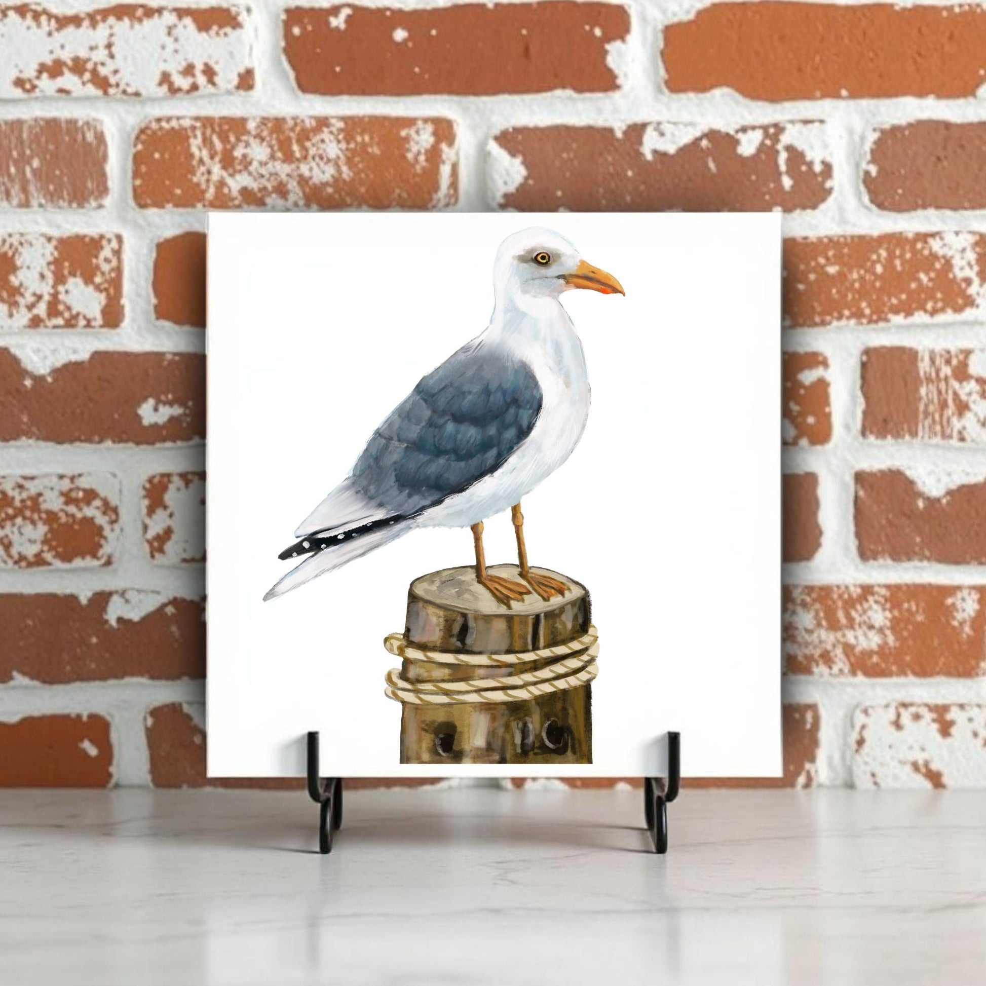 Herring Gull on Dock Ceramic Tile - MerikaArt