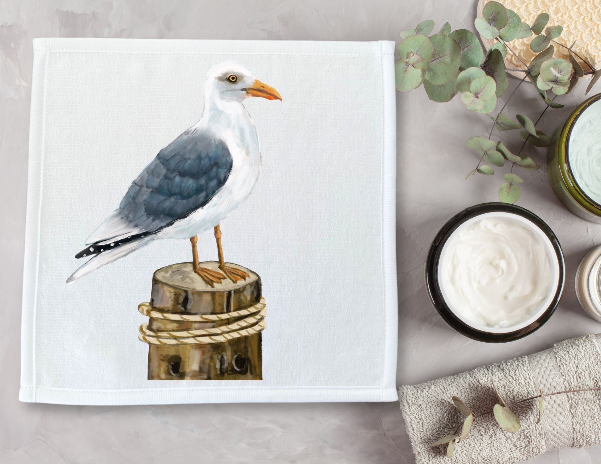 Herring Gull on Dock Post Washcloth - MerikaArt