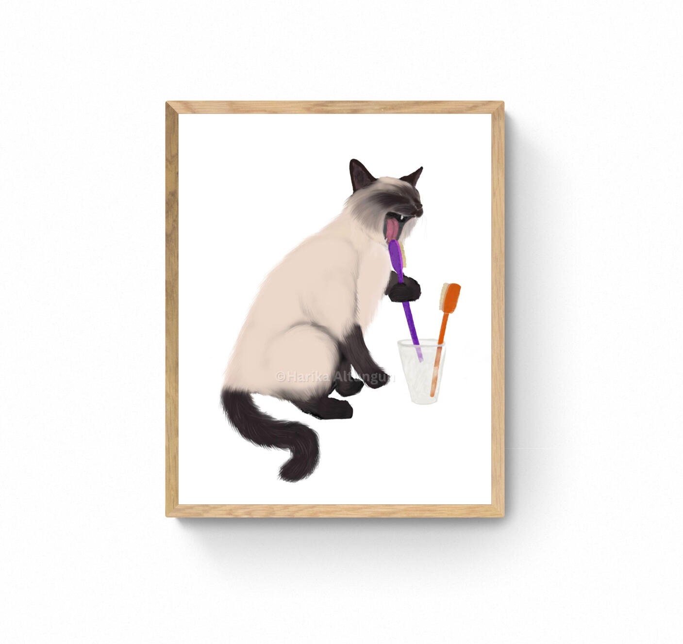 Himalayan Cat Bathroom Art Set of 3, Bathroom Wall Decor, Cute Himalayan Cat In Bath Art, Cat On Toilet Print, Cat Lover Gift, Cat Spa Day - MerikaArt