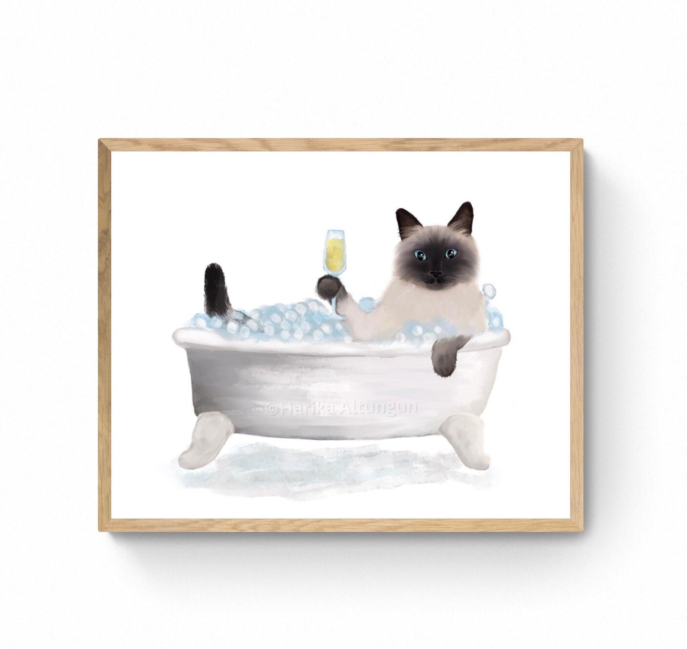 Himalayan Cat Bathroom Art Set of 3, Bathroom Wall Decor, Cute Himalayan Cat In Bath Art, Cat On Toilet Print, Cat Lover Gift, Cat Spa Day - MerikaArt