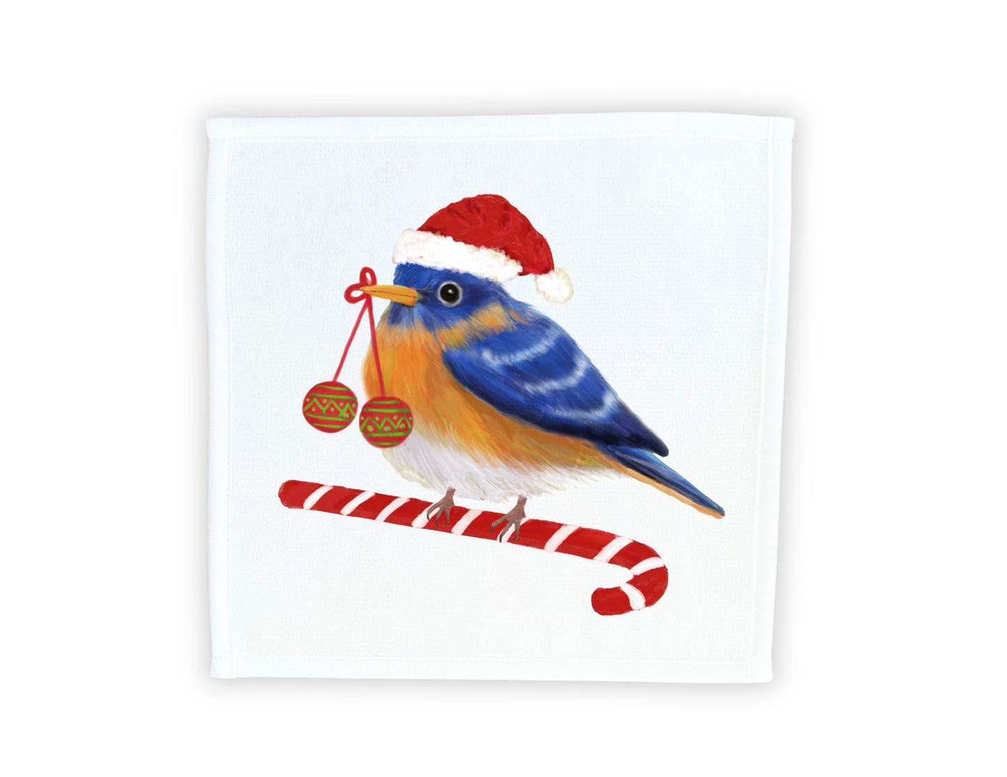 Holiday Bluebird Washcloth | "Candy Cane Cheer" - MerikaArt
