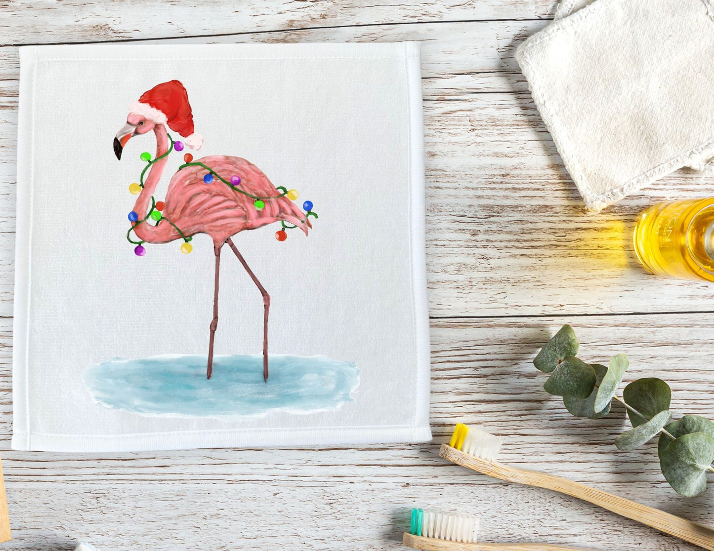 Holiday Flamingo Washcloth | "Festive Flamingo Glow" - MerikaArt